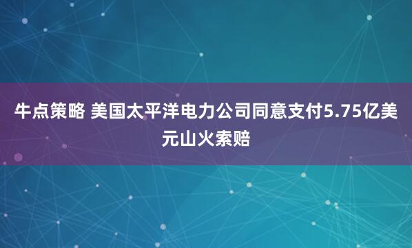 牛点策略 美国太平洋电力公司同意支付5.75亿美元山火索赔